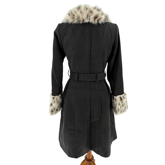 Flora Bea NYC Womens Black Coat With Faux Fur Collar & Cuffs Size S - Picture 2 of 10